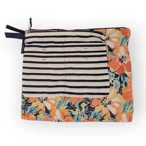 LANDS END Nylon Makeup Bags Floral Striped Travel Cosmetic 2PC Set